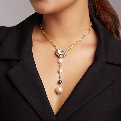 High Quality Gold Plated Kundan & Cubic Zirconia shops Gray/Blue Fresh Water Pearls Heart Shape Designer Choker Necklace |Bollywood Indian Jewelry