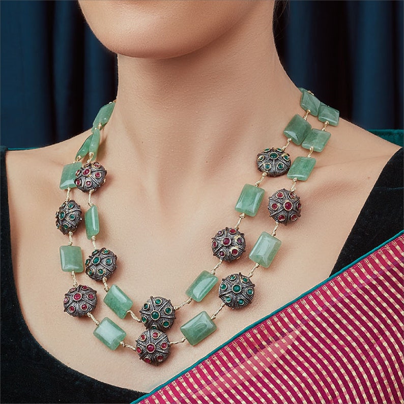 High Quality Gold Plated Kundan /& Green Jades Hydro Rubies And Hydro Emeralds Rectangle Design 2 Layered Necklace Indian Bollywood Jewelry