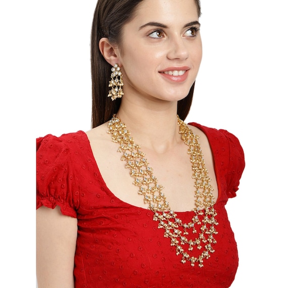 Zaveri Pearls Gold Toned Designer White 