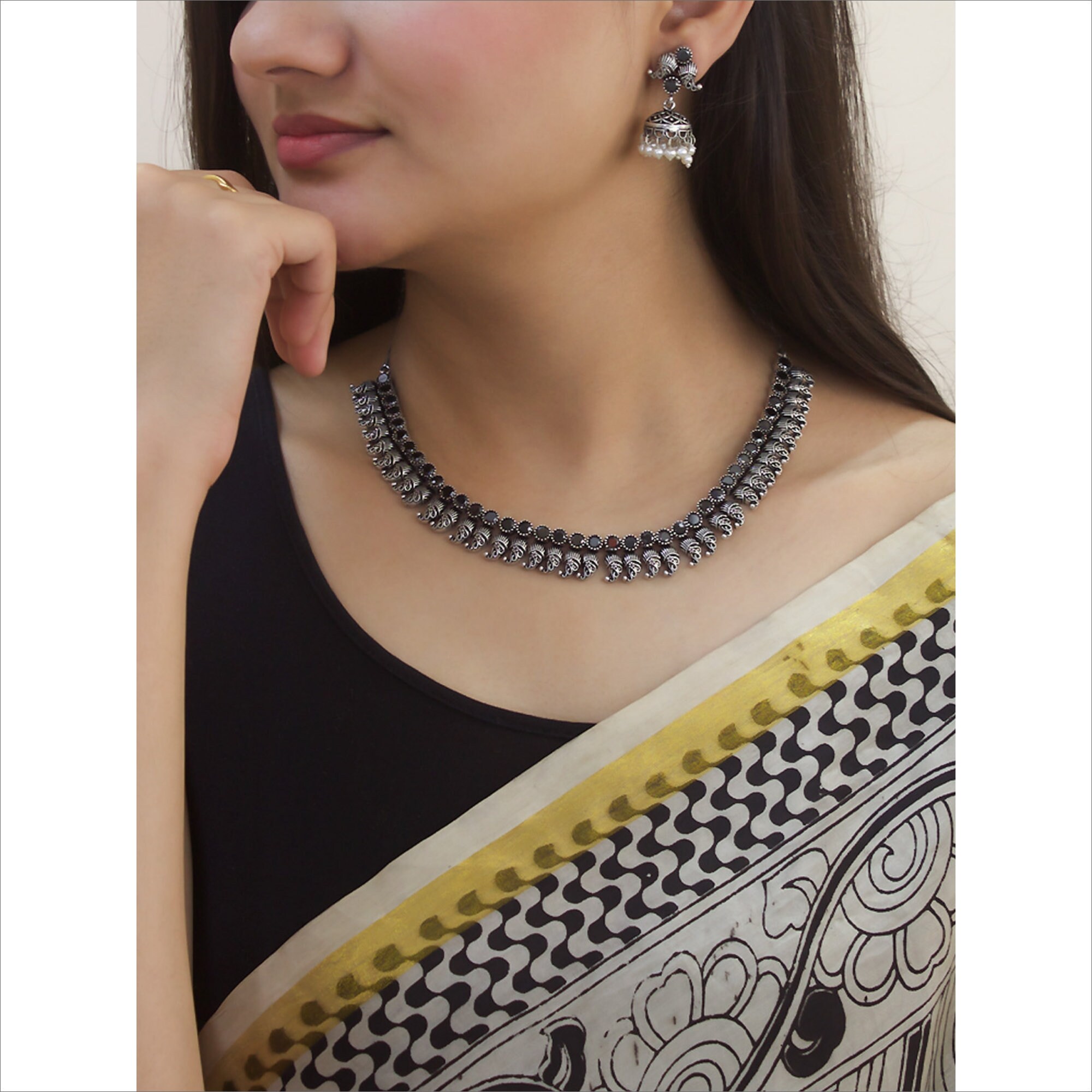 Kolhapuri Oxidized German Silver Necklace Set Indian Jewelry Etsy