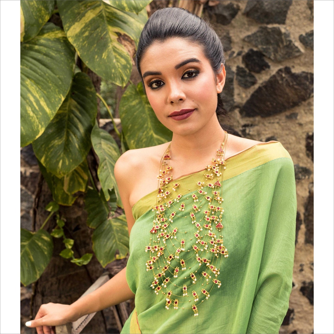 Red/green Kemp Stones & White Pearls Layered Designer Statement