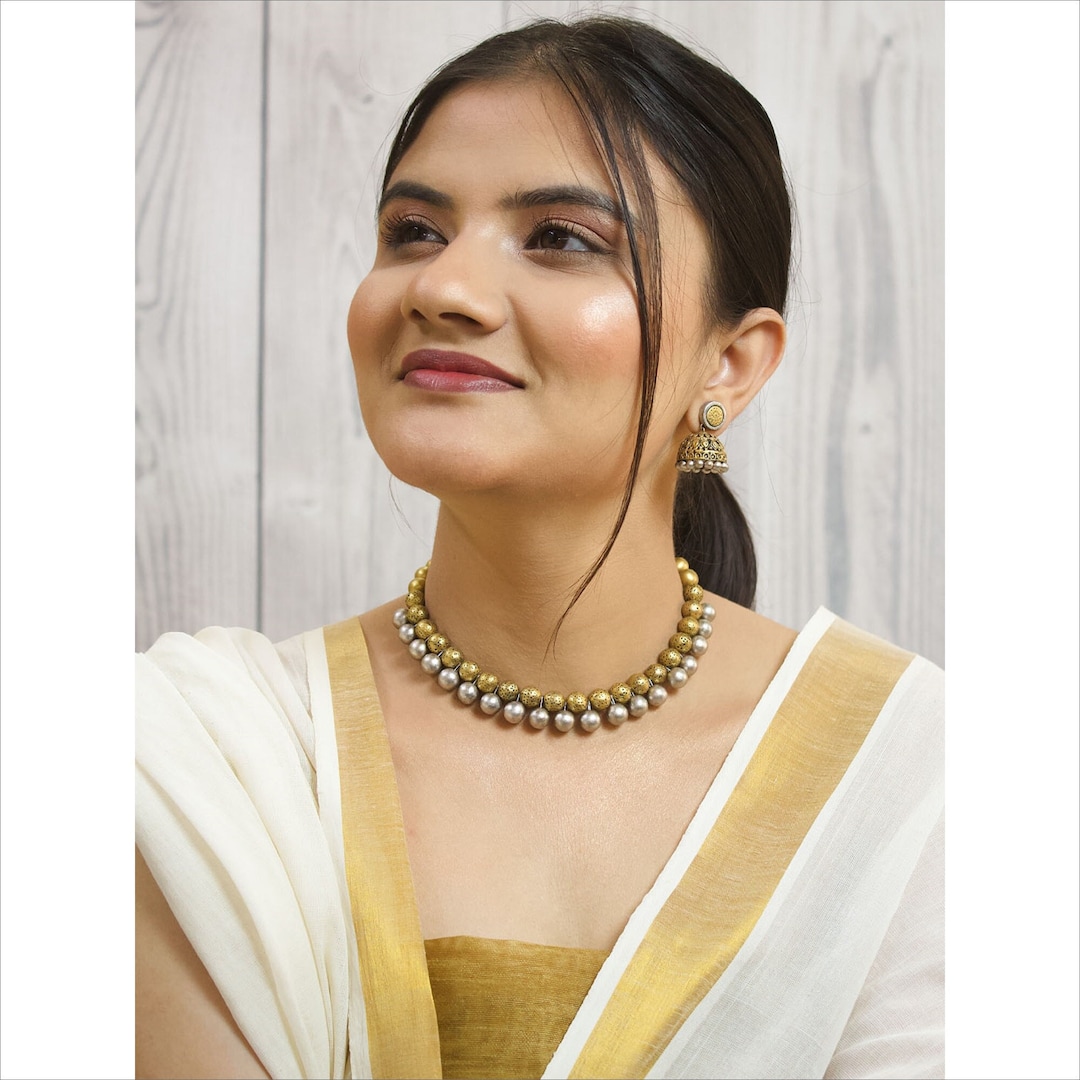 Handmade Terracotta Clay Antique Gold/silver Choker Necklace With