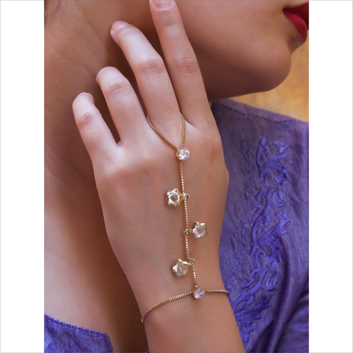 Designer Gold Plated Ring Bracelet & Cubic Zirconia Stone Etsy