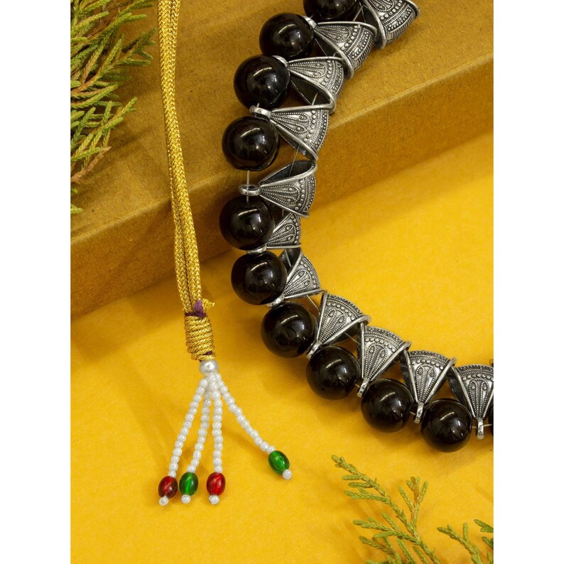 High Quality Oxidized German Silver Bail Motifs Black Glass Beads Tribal Choker Necklace Indian Jewelry Boho Gypsy Jewelry Beaded Jewelry