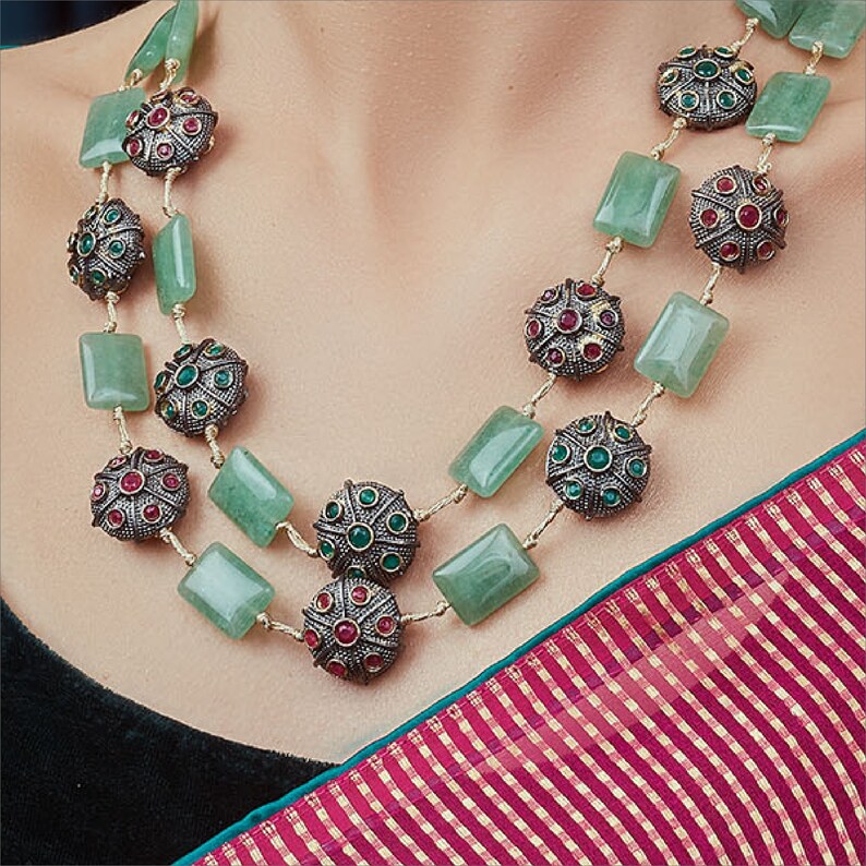 High Quality Gold Plated Kundan /& Green Jades Hydro Rubies And Hydro Emeralds Rectangle Design 2 Layered Necklace Indian Bollywood Jewelry