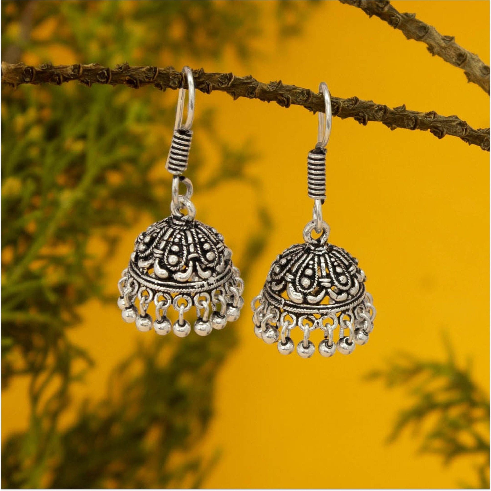 Oxidized Silver Plated Handmade Light Weight Jhumki Earrings Etsy