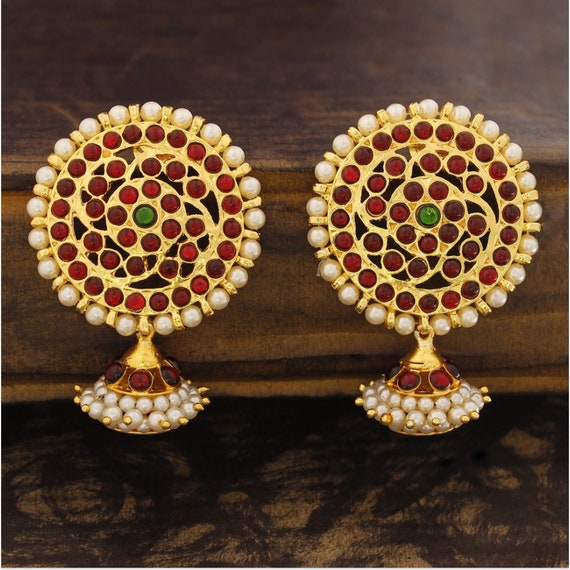 CARANS leaf meenakari jhumka earrings, Maroon, 1 pair of earrings