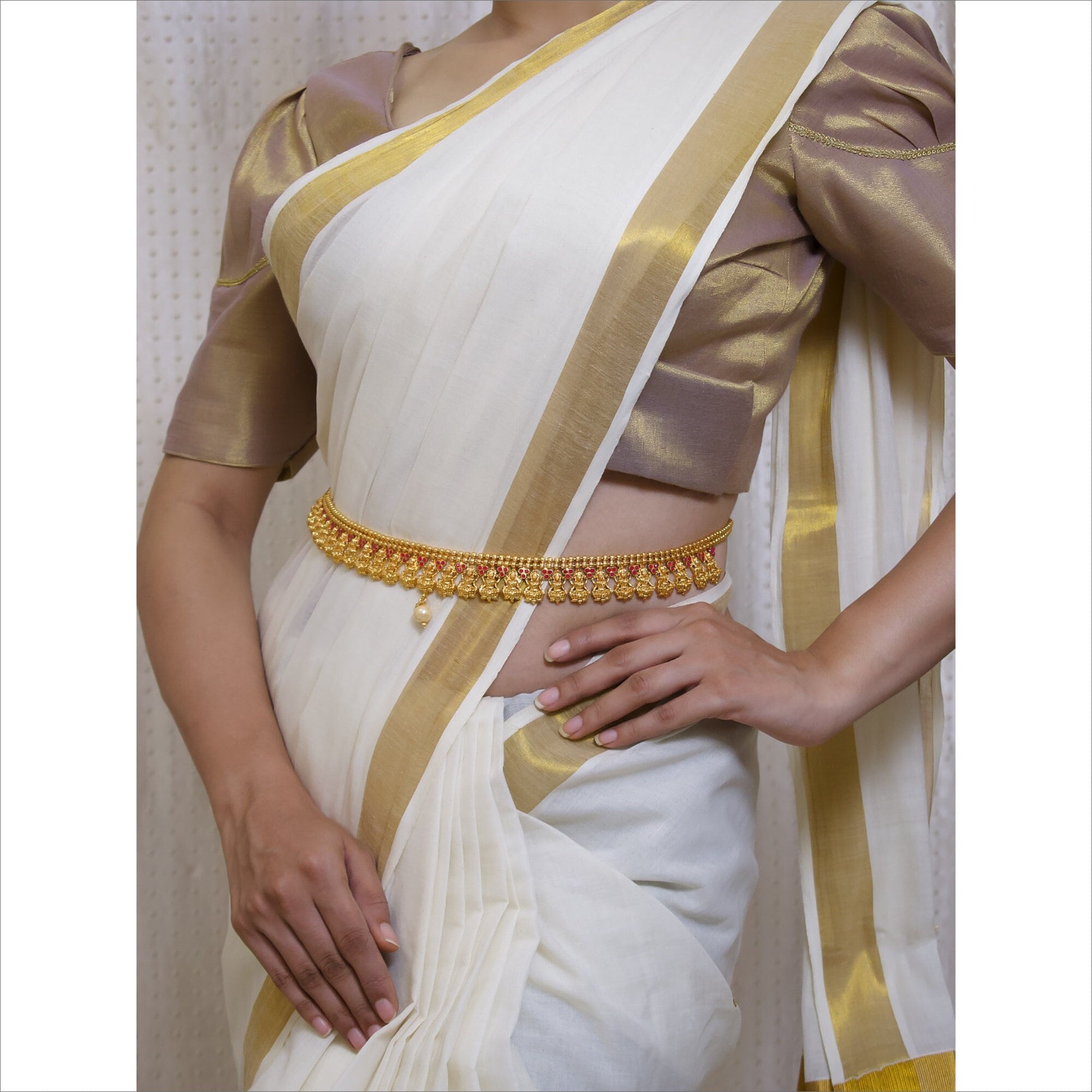High Quality Antique Gold Plated Pink Stones & Pearls Lakshmi Design Motifs  Saree Waist Belt Adjustable Kamarbandindian Traditional Jewelry 