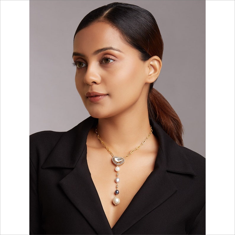 High Quality Gold Plated Kundan & Cubic Zirconia shops Gray/Blue Fresh Water Pearls Heart Shape Designer Choker Necklace |Bollywood Indian Jewelry