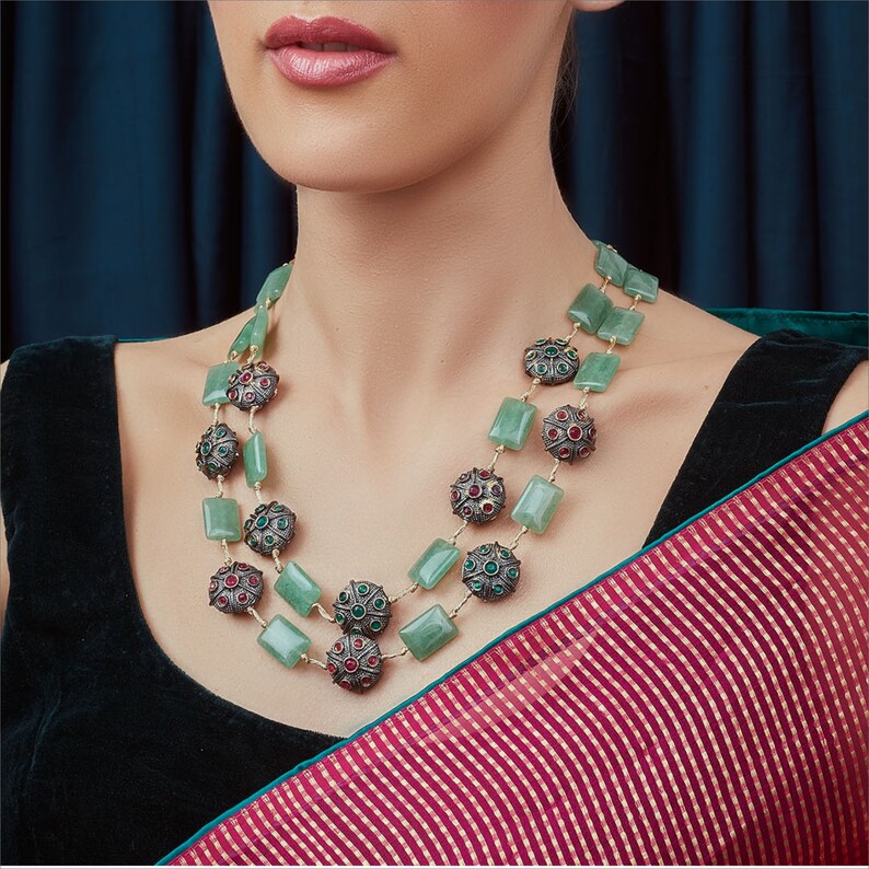High Quality Gold Plated Kundan /& Green Jades Hydro Rubies And Hydro Emeralds Rectangle Design 2 Layered Necklace Indian Bollywood Jewelry