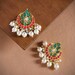 Zaveri Pearls Gold-Toned Green/Red Color Crescent Shaped Enameled Chandbalis With Pearls Dropping Stud Earring | Bollywood Indian Jewelry 