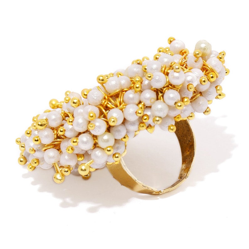Zaveri Pearls Gold Tone Embellished With Pearls Ethnic Adjustable Statement Finger Ring Indian Bollywood Fashion Jewelry Indian Jewelry