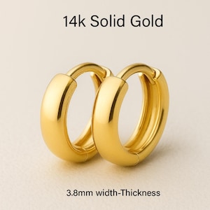 14k Solid Gold Huggie Hoop Earrings: Chunky Minimalist Hoops