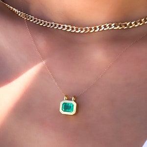 Natural Colombian Emerald Pendant: 14k Gold Bezel Solitaire (No Chain)