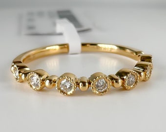 14k Massivgold Diamant Eternity Band, Naturdiamant Lünette Ring, zierliche Stapeln Ehering