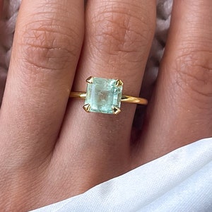 Natural Colombian Green Beryl Ring 14k Gold, Solitaire Ring, Beryl Ring, Beryl Jewelry, Solitaire Engagement Ring, Light Green Emerald Ring