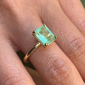 Natural Colombian Emerald Ring: 14k Gold Solitaire, Emerald Cut