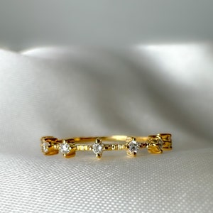Dainty Diamond Ring in 14k Solid Gold, Minimalist Diamond Ring, 14k Petite Natural Diamond Wedding Ring, Stacking Diamond Ring, Gift for Her