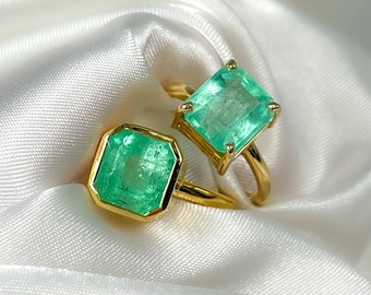 3Ct Natural Colombian Emerald Solitaire Ring, 14k Gold, Emerald Ring, Solitaire Emerald Ring, Beryl Ring, Emerald cut Emerald Ring