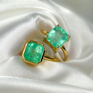 Natural Emerald Cut Emerald Solitaire Ring: 3Ct Colombian Gemstone, 14k Solid Gold