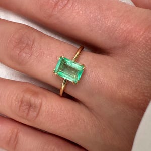Natural Colombian Emerald Ring 14k Gold: Solitaire Engagement Ring