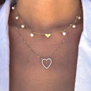 Gold Heart Pendant Pearl Necklace | Gold Heart Necklace