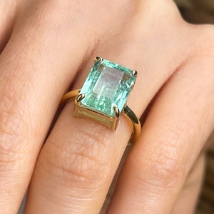 3Ct Emerald Cut Colombian Emerald Ring: 14k Gold Solitaire Engagement