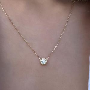 Diamond Necklace, Diamond Solitaire Necklace, 14k Gold Diamond Bezel Necklace, Diamond Necklace, Floating Diamond, Dainty Diamond
