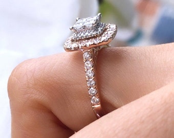 Anillo De Compromiso Halo Oro Blanco 9K Diamantes Brillantes - Diseño Refinado