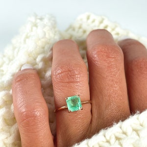 Natural Colombian Emerald Ring 14k Gold, Beryl Ring, Emerald Cut Emerald Ring, Solitaire Emerald Ring, Natural Emerald Engagement Ring