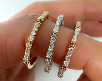 14k Solid Gold Diamond Wedding Band: Natural Round Diamond Eternity Ring