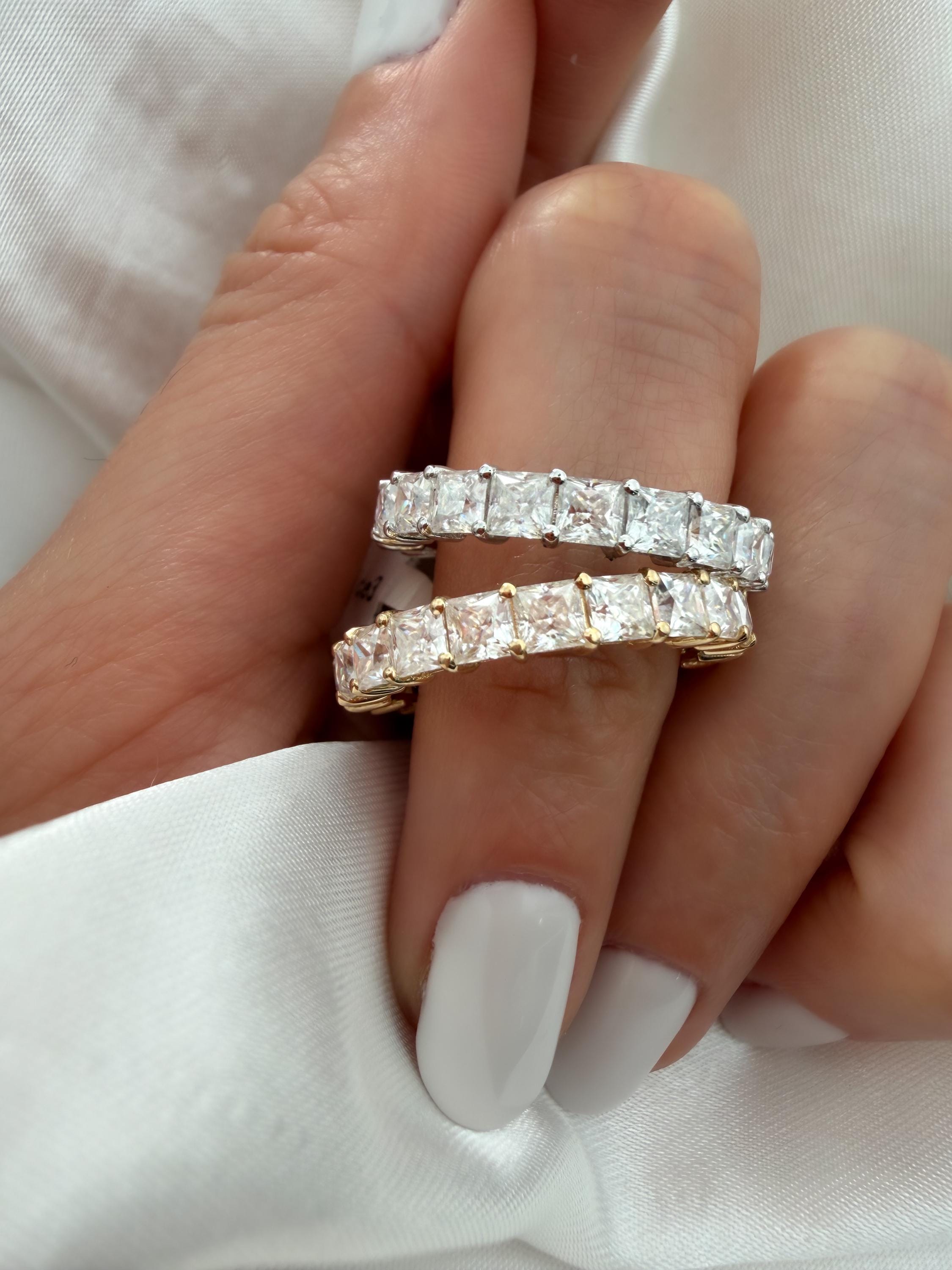 Princess Cut Moissanite Eternity Band 14k Gold, 3mm Full Eternity Ring ...
