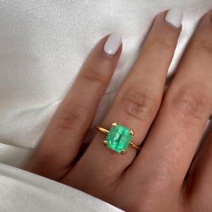 Natural Emerald Ring 14k Solid Gold Solitaire, Colombian Gemstone