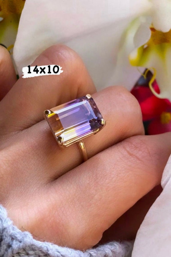 Natural Ametrine Ring 14k Gold Citrine Amethyst Ring Ametrine