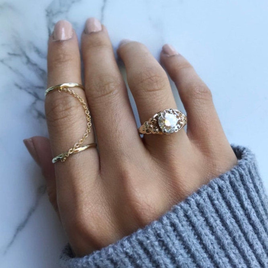 Solid 14k Yellow Gold Knuckle Ring Mid Rings Above knuckle Etsy