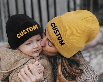 Personalisierte Beanie für Baby Kinder Erwachsene, Baby Beanie, personalisierte Beanie, bestickte Beanie, Papa und Kind Beanie, Geburtstagsgeschenk