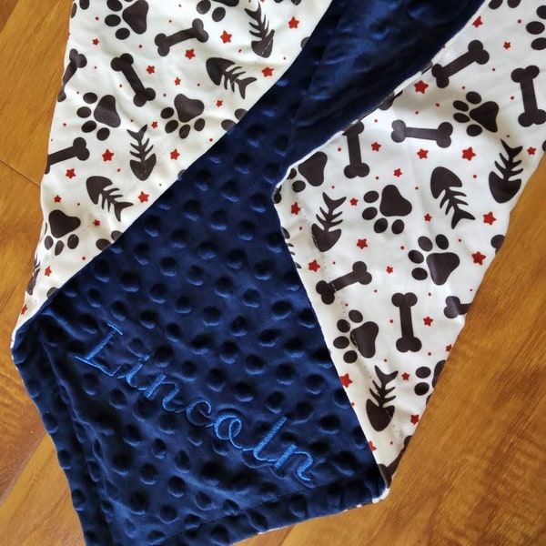 Pet Blanket, Personalized Pet Blanket, Custom bone Puppy Blanket, Embroidered Name pet Blanket, Personalized Dog Blanket, Puppy Blanket