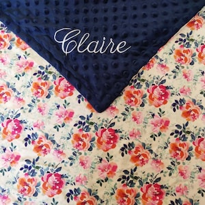 Personalized Baby Blanket Minky Floral Baby Girl Blanket with Name Newborn Girl Monogram Baby Blanket Custom Swaddle Toddler Child Blanket07