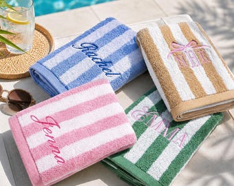 Custom Embroidered  Pool & Beach Hand Towel,Custom Stripe Hand Towel With Name ,Resort Gift,Family Vacation Towel,Spa Gift  F07