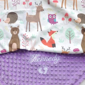 Personalized Baby Blanket Girl Lovey Zoo Animal Embroidery Name Baby Blanket Baby Shower Gift Child Blanket Newborn Girl Gift Purple blanket