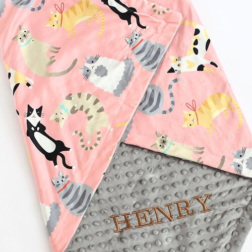 Personalized Cat Blanket Lovey Playing Kitten Baby Blanket Etsy