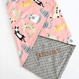 119Personalized Baby Blanket Girl  Lovey Playing Kitten Blanket Embroidered Name Baby Girl Blanket Newborn Gift Coral Cat Blanket PetBlanket