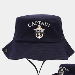 Captain Hat First Mate Unisex Bucket hat Embroidered Hiking hat Personalized Custom Anchor First Mate Hat boat crew hat 24111901