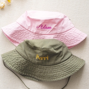 Embroidered Pink Bucket hat Custom Hiking hat Custom Personalization Sun hat Camping hat Summer hat Travel sun hat 25060401