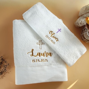 Baptism towel Personalized Christening towel Custom Embroidery on Towel From Godparents For Godchild Religious New Baby Gift 25011701