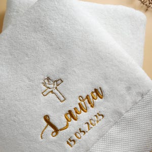 Baptism towel Personalized Christening towel Custom Embroidery on Towel From Godparents For Godchild Religious New Baby Gift 25021604