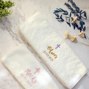 Baptism towel Personalized Christening towel Custom Embroidery on Towel From Godparents For Godchild Religious New Baby Gift 25021601