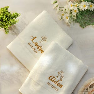 Towel Baptism Personalized Christening towel Custom Embroidery on Towel From Godparents For Godchild Religious New Baby Gift 25021602