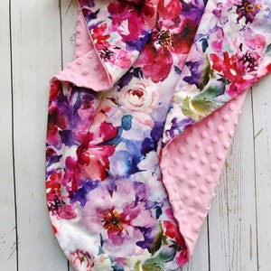 34Personalized Baby Blanket Girl Floral Baby Girl Blanket with Name Monogram Minky Dot Baby Blanket Custom Baby Blanket Newborn Girl Blanket