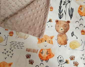 Fox & Bear Baby Blanket Zoo Personalized Baby Boy Blanket or Lovey Baby Shower Gift Newborn Girl Minky Baby Blanket Name Custom baby Blanket